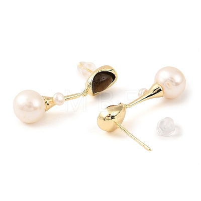 Natural Pearl & Tiger Eye Dangle Stud Earrings EJEW-K252-06G-1