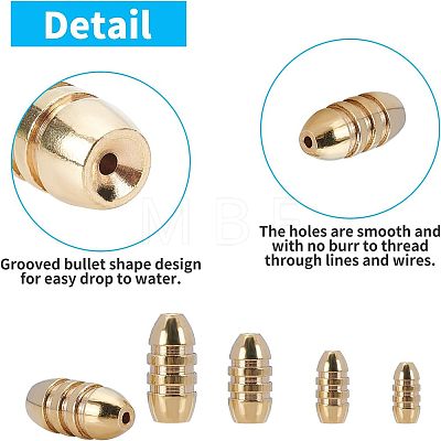 Brass Grooved Bullet Shape Weights Fishing Sinkers KK-FH0001-40G-1