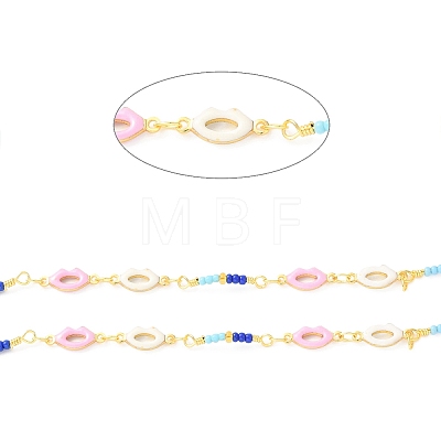 Handmade Brass Enamel Lip Link Chains CHC-M024-26G-03-1