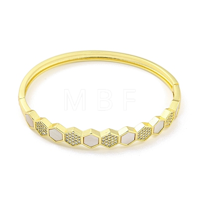 Hexagon Brass Micro Pave Clear Cubic Zirconia Hinged Bangles BJEW-Z062-17G-1