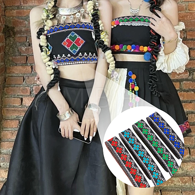 Fingerinspire 14M 4 Colors Ethnic Style Polyester Ribbon OCOR-FG0001-49B-1