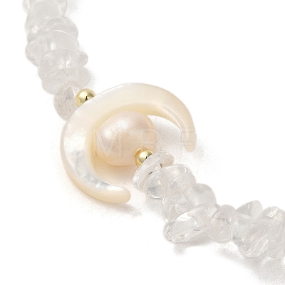 Crescent Mooon Natural Quartz Crystal & Shell & Pearl Beaded Bracelets BJEW-C051-45G-1