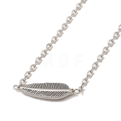 304 Stainless Steel Feather Pendant Necklaces & Bracelets & Stud Earrings Sets for Women SJEW-C004-10P-1