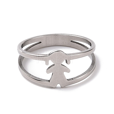 201 Stainless Steel Girl Shape Finger Ring RJEW-J051-20P-1