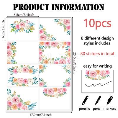 Flower PVC Waterproof Blank Label Stickers STIC-WH0023-001-1