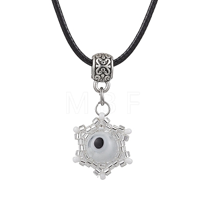 Evil Eye Handmade Lampwork & Glass Sead Beaded Pendant Necklaces NJEW-MZ00092-07-1