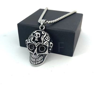Punk Retro 304 Stainless Steel Skull Pendant Necklaces for Women Men LM6157-1