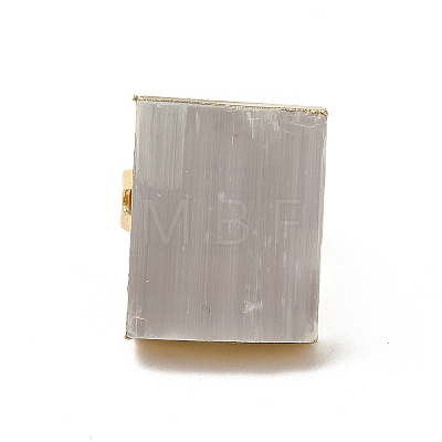 Natural Selenite Rectangle Adjustable Ring RJEW-F132-03G-1