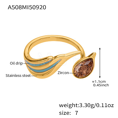 304 Stainless Steel Enamel & Single Cubic Zirconia Cuff Open Rings WG5850F-04-1