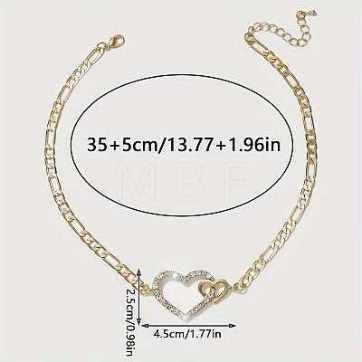 Alloy Crystal Rhinestone Double Heart Link Chain Necklaces for Women FS-WGE7D15-01-1