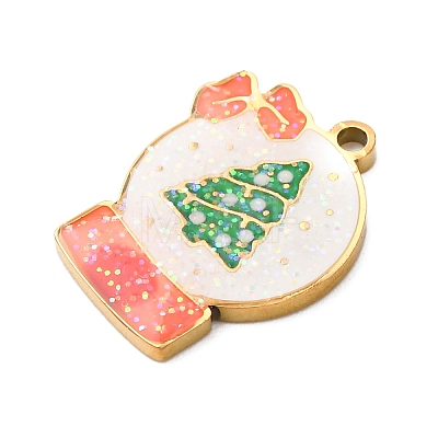 Christmas 304 Stainless Steel Enamel Pendants STAS-B112-02G-01-1