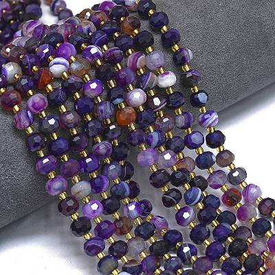 Natural Dyed Purple Banded Agate Beads Strands G-K389-E35-01-1