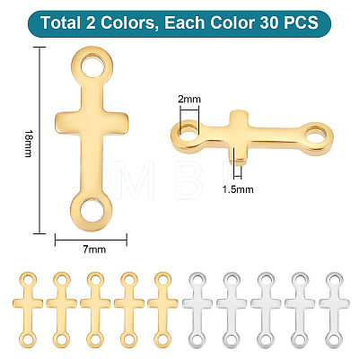   60Pcs 2 Colors Ion Plating(IP) 304 Stainless Steel Connector Charms STAS-PH0004-99-1
