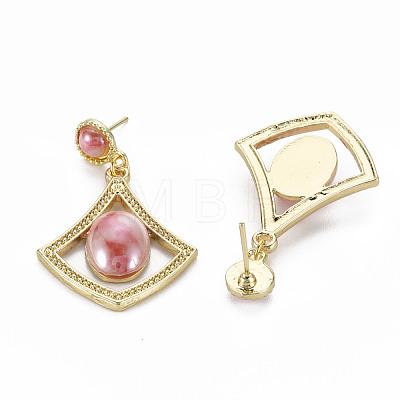 Rhombus with Porcelain Rack Plating Alloy Dangle Stud Earrings EJEW-S211-003-RS-1