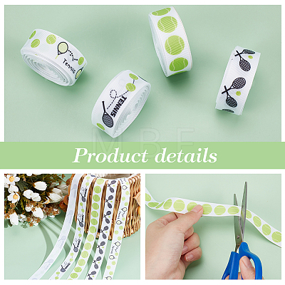4 Rolls 4 Colors Sport Ball Print Grosgrain Ribbon OCOR-PH0004-07C-1