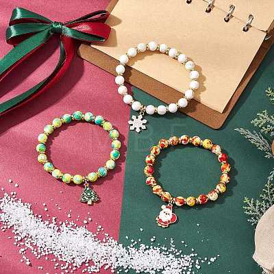 3Pcs Christmas Alloy Enamel Charm Bracelets BJEW-JB12407-1