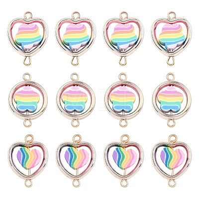 30Pcs 3 Styles CCB Plastic Frame with Polymer Clay Rainbow Beads Links Connector Charms KK-YW0004-39-1