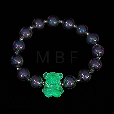 Luminous Acrylic Bear Beaded Stretch Bracelet for Women BJEW-JB09775-1