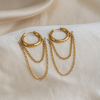 304 Stainless Steel Double Chain Tassel Hoop Earrings for Women MX0764-1