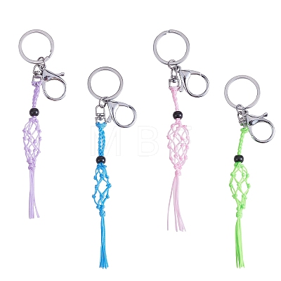 4Pcs 4 Colors Macrame Fringe Braided Keychain AJEW-SW00014-02-1