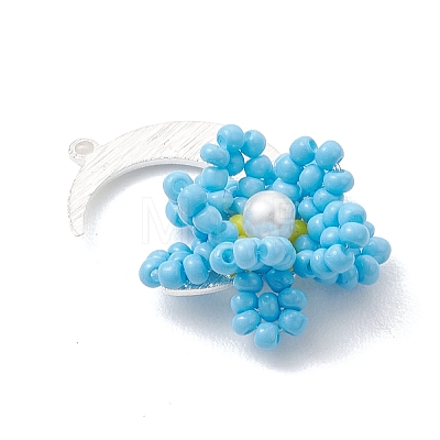 Glass Seed Beaded Moon & Flower Pendants PALLOY-MZ01185-02-1