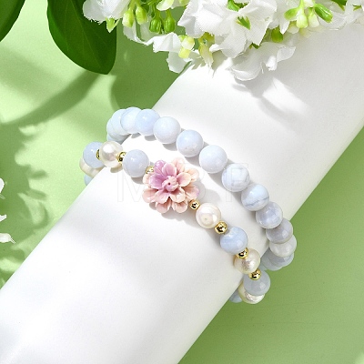 Adjustable Natural Blue Lace Agate Stretch Bracelets BJEW-JB14143-1