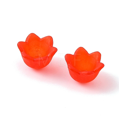 Chunky Red Transparent Frosted Tulip Flower Acrylic Bead Caps X-PL543-6-1