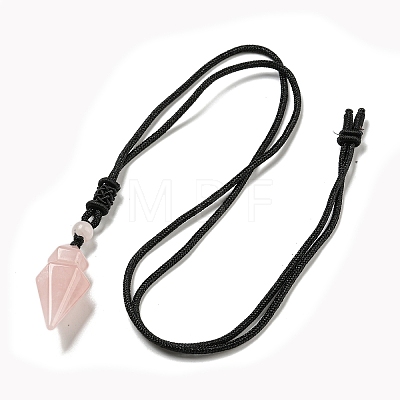 Natural Rose Quartz Conical Pendulum Pendant Necklace with Nylon Cord for Women NJEW-B106-01E-1