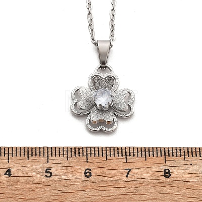 304 Stainless Steel Crystal Rhinestone Clover Pendant Necklaces for Women NJEW-Z056-03P-1