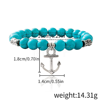 Synthetic Turquoise Beaded Stretch Bracelets PW-WGFC66C-14-1