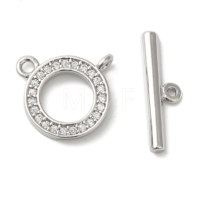 Brass Micro Pave Clear Cubic Zirconia Toggle Clasps KK-N254-67P-1