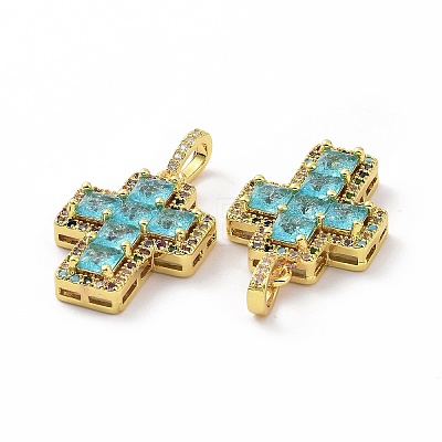 Brass Micro Pave Clear Cubic Zirconia Pendants ZIRC-F135-24G-04A-1