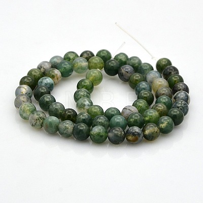 Natural Moss Agate Round Bead Strands G-N0120-30-8mm-1