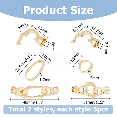 10Pcs 2 Styles Brass Fold Over Clasps KK-HS0001-31-1