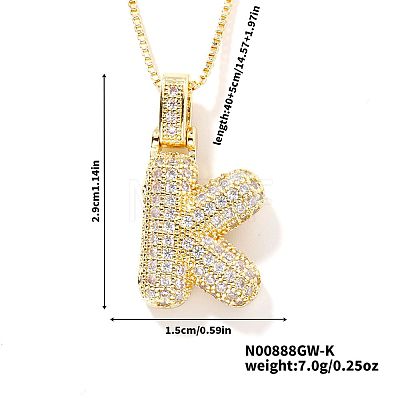 Elegant Brass Micro Pave Clear Cubic Zirconia 3D Initial Necklaces DV4415-9-1