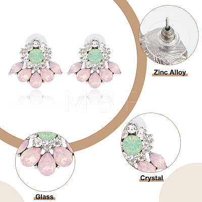 ANATTASOUL 4 Pairs 4 Color Glass Flower Stud Earrings with Crystal Rhinestone EJEW-AN0002-57-1