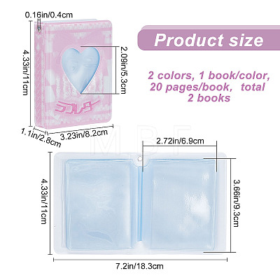 2 Books 2 Colors 3 Inch PVC Mini Love Heart Hollow Photocard Holder Book AJEW-CP0005-36-1