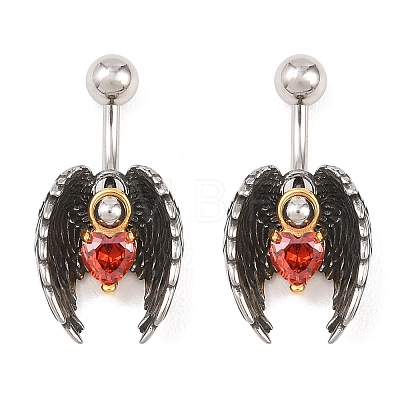 316 Stainless Steel Pave Red Cubic Zirconia Curved Barbell Dangle Belly Rings AJEW-C044-03-1