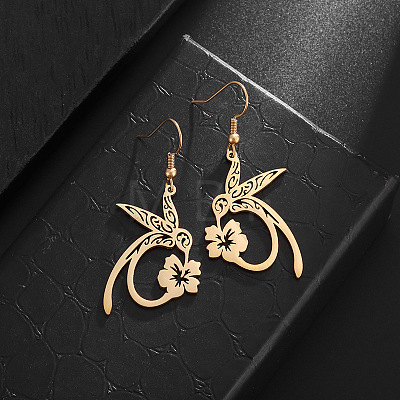Flower with Rabbit 304 Stainless Steel Dangle Earrings FS-WG1999D-01-1