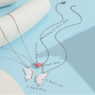 2Pcs Alloy Enamel Magnetic Luminous Butterfly Pendant Friendship Couple Necklaces FS-WG3F676-01-1