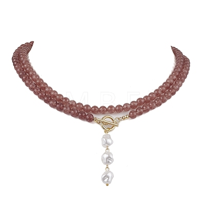 Natural Strawberry Quartz Beaded Necklaces NJEW-JN04878-1