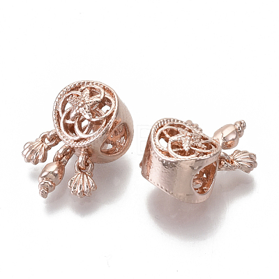 Flat Round with Flower Alloy European Beads MPDL-N039-033RG-1