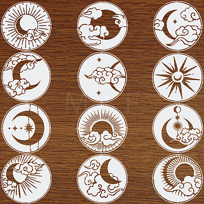 12Pcs 12 Styles Moon & Cloud & Star PET Plastic Hollow Out Drawing Painting Stencils Templates DIY-WH0349-200-1