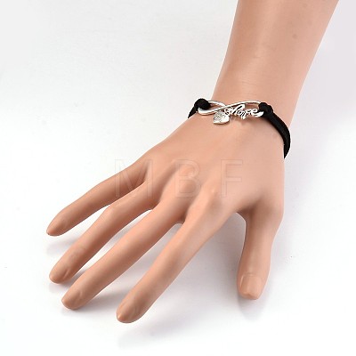 Infinity with Love Antique Silver Plated Alloy Faux Suede Cord Link Bracelets BJEW-JB02049-1