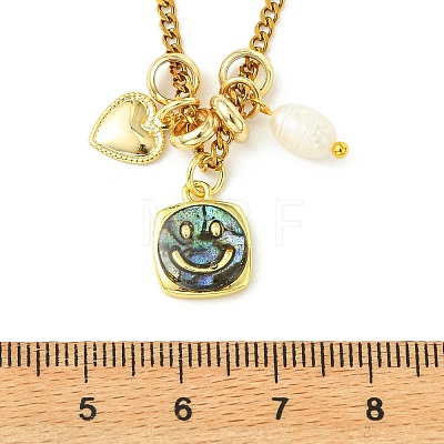 Brass Natural Paua Shell & Pearl Pendant 304 Stainless Steel Curb Chain Necklaces for Women NJEW-JN06258-04-1