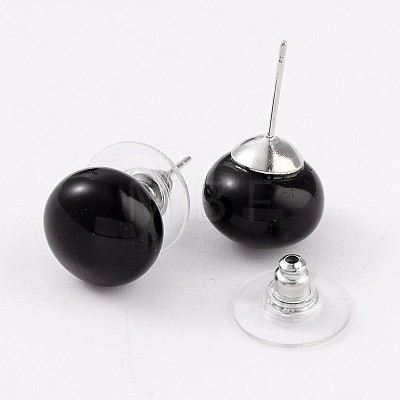 Black Agate Stud Earrings G-F267-09E-1