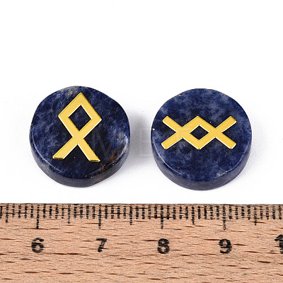 Brass Elder Futhark Alphabet Engraved Symbol Flat Round Natural Sodalite Rune Stones G-I373-01J-1