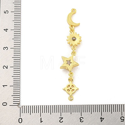 Rack Plating Brass Clear Cubic Zirconia Sun Moon Star Connector Charms KK-G513-40G-1