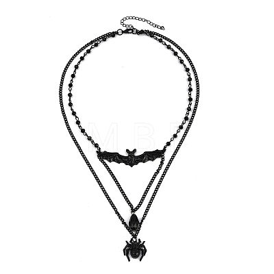 Iron & Teardrop Resin Halloween Bat Spider Pendant Double Layered Necklaces for Women LS-NJEW-A055-01B-EB-1
