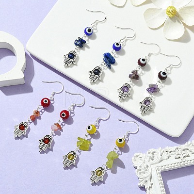 4 Pairs 4 Style Natural Mixed Gemstone Dangle Earrings EJEW-TA00371-1